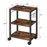 MAHANCRIS Printer Stand, 3-Tier Under Desk Printer Cart with Storage Shelf, Heavy Duty Printer Table with Wheels for Home and Office, Printer Shelf with 2 Hooks, Small Spaces, Rustic Brown PTHR4001Z MAHANCRIS