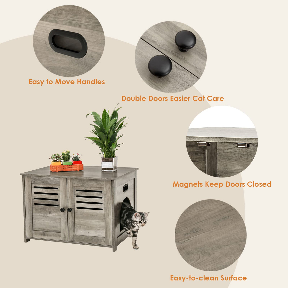 DINZI LVJ Litter Box Enclosure, Cat Litter House with Louvered Doors, Entrance Can Be on Left or Right Side, Spacious Hidden Washroom for Most of Box, Furniture Cabinet, Gray Wash DINZI LVJ