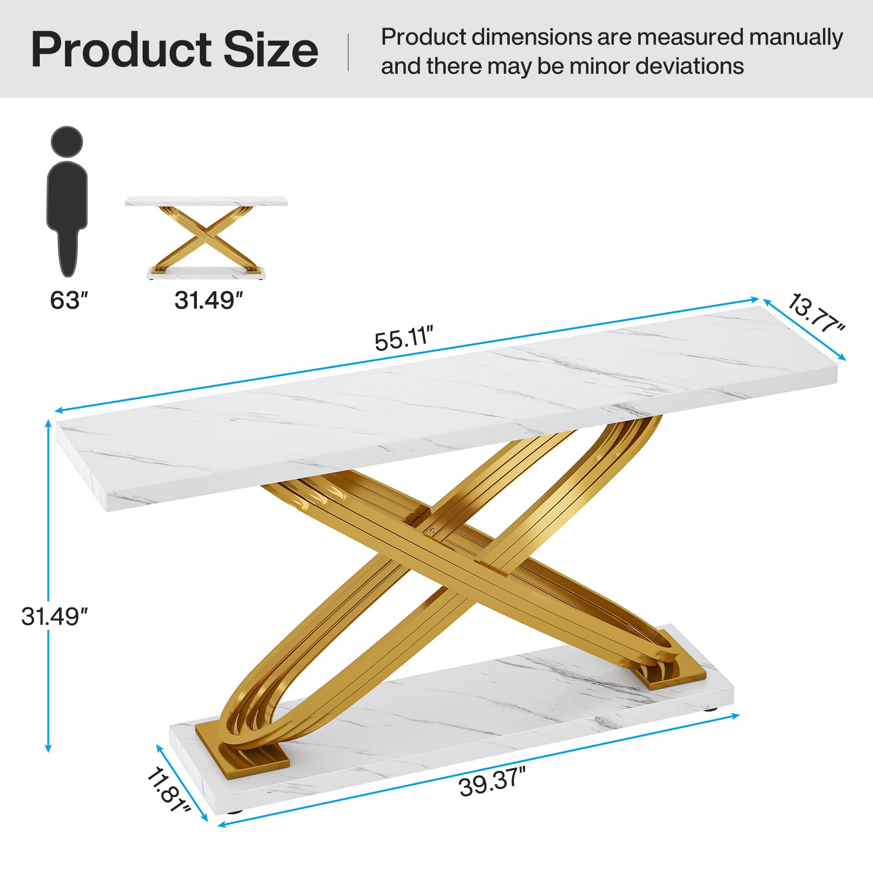 Tribesigns 55 Inch Modern Console Table, Faux Marble Gold Entryway Table Behind Sofa Couch, Narrow Rectangular Sofa Table for Living Room, Bedroom, Front Hall, Hallway, Gold & White - WoodArtSupply