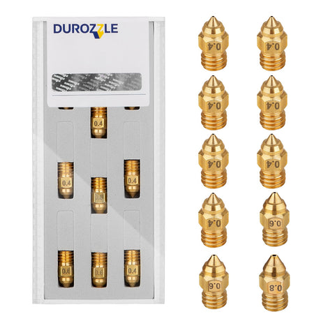 DUROZZLE MK8 Nozzles 3D Printer Brass Nozzles Kit 0.4mm 0.6mm 0.8mm with Storage Box for Ender 3, Ender 5, CR-10, Elegoo Neptune 3, Sovol SV06 and More, Pack of 10 DUROZZLE