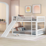 Bellemave Full Over Full Bunk Bed with Slide and Ladder, Low Bunk Bed for Kids, Girls, Boys, Floor bunk beds, White Bellemave