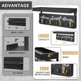 buways Key Holder for Wall Decorative, Rustic Wooden Key Hanger for Wall with 4 Double Key Hooks, Farmhouse Key Holder Rack and Mail and Key Organizer for Home Entryway Decor(Black) buways