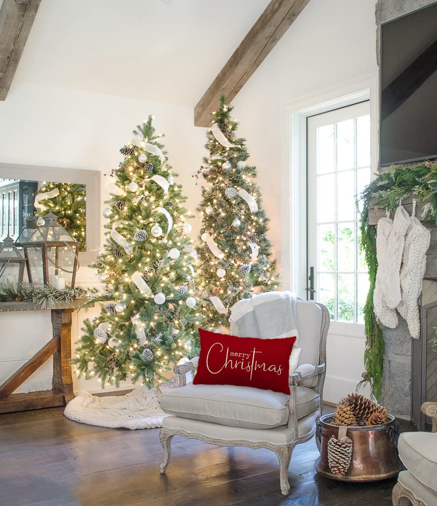 Christmas Throw Pillow Covers 12x20 Inch Set of 2 Merry Christmas Farmhouse Decorations Believe Holiday Decor Throw Cushion Case for Home Couch DFXSZ