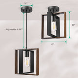 EDISHINE Farmhouse Pendant Light Fixture, Rustic Hanging Light Fixture with Wood Grain and Black Finish, Pendant Lighting for Kitchen Island, Dining Room, Hallway, Adjustable Cord EDISHINE