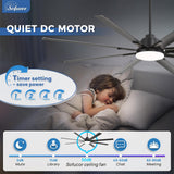 Sofucor 84 Inch Smart Ceiling Fan with Light, Large Industrial Outdoor Ceiling Fan with 8 Black Aluminum Blades, Works with App/Alexa/Google, 6-Speed Dimmable Reversible DC Motor for Living Room Patio Sofucor