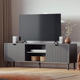 Contemporary Fluted TV Stand - Media Console - 70 Inch Entertainment Center with Storage - Console Table for Living Room and Bedrooms - Supports 32 to 80" TVs - Soft-Close Cabinet Doors (Black) Stead