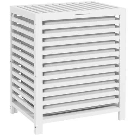 HOMCOM Bamboo Laundry Hamper with Lid, Laundry Basket with Removable Liner Bag, Dirty Clothes Hamper, 19.75 x 14.25 x 23.5 Inches, White HOMCOM