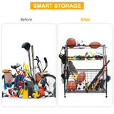 Kinghouse Sport Equipment Organizer for Garage, Steel Basketball Rack with Baseball Bat Holder and Hooks, Easy Assembly Storage for Balls, Kids' Toys, and Workout Gear in Basement, Home Gym, Outdoor Kinghouse
