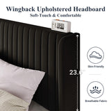 Allewie Queen Size Black Velvet Bed Frame with Wingback Headboard and Wooden Slats Allewie