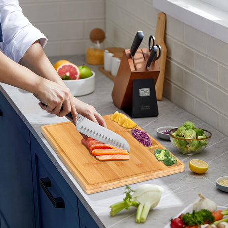 Cutting Boards,Large Bamboo Chopping Board, Built-In 3 Compartments And Juice Grooves, Charcuterie Board for Kitchen Counter Meat (Butcher Block) HHXRISE