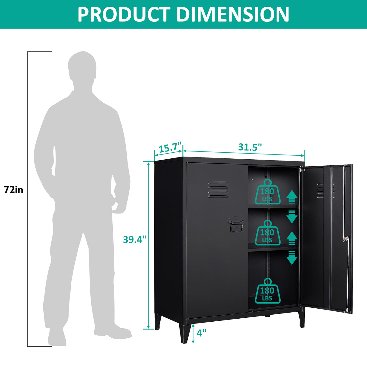 SISESOL Storage Cabinet with Doors and Shelves,40" Metal Storage Cabinet with Lock Door Adjustable Shelf,File Cabinet for Office Storage Cabinet, Home,School,Kitchen,Garage Storage Tool Wall Cabinet SISESOL