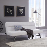 Naomi Home Zoe Futon Sofa Bed, Faux Leather Futon Couch, Modern Convertible Folding Sofa Bed Couch with Chrome Legs, Reclining Mini Couch, Leather Futon Small Couch for Bedroom Living Room White Naomi Home