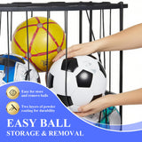 URMMIY Large Garage Ball Storage Rack with Wheels–Rolling Sports Equipment Organizer Freestanding Ball Holder for Basketball Soccer Volleyball Football–Sports Ball Storage for Garage Gym School Home URMMIY