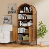 Lxsxlome 70.9" Arched Bookcase Bookshelf with Fluted Doors,5 Tier Mid-Century Modern Bookshelf Storage Cabinet,Wood Standing Tall Bookcase with Open Display Shelf for Home Office Living Room Bedroom Lxsxlome
