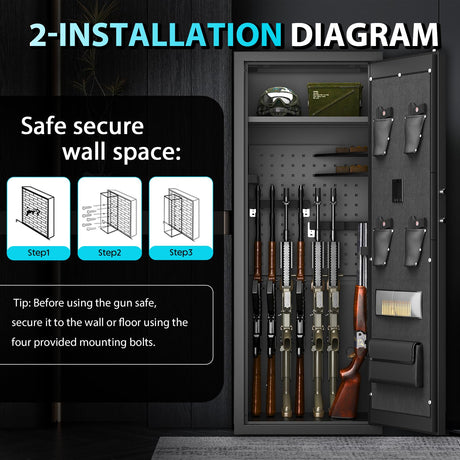 KAER 13-15 Biometric Gun Safe, Long Gun Safe for Home Rifle and Pistols with Fingerprint Lock, Ideal for AR15, Shotguns & Ammunition Storage | Unassembled Gun Cabinet for Home & Hunting Use KAER