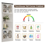 Maupvit White Corner Hutch with 4 Tempered Glass Doors, 67" Tall Farmhouse Corner Storage Cabinet, Kitchen Pantry Hutch with Adjustable Shelf, Home Space Saver for Laundry Room, Dining Living Room Maupvit