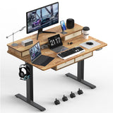 ExaDesk 48 * 30 Inches Electric Standing Widened Desk Adjustable Height with 4 Drawers, Double Storage Shelves Stand Up Desk, Home Office Workstation Sit Stand up Desk (Light Rustic Brown) ExaDesk