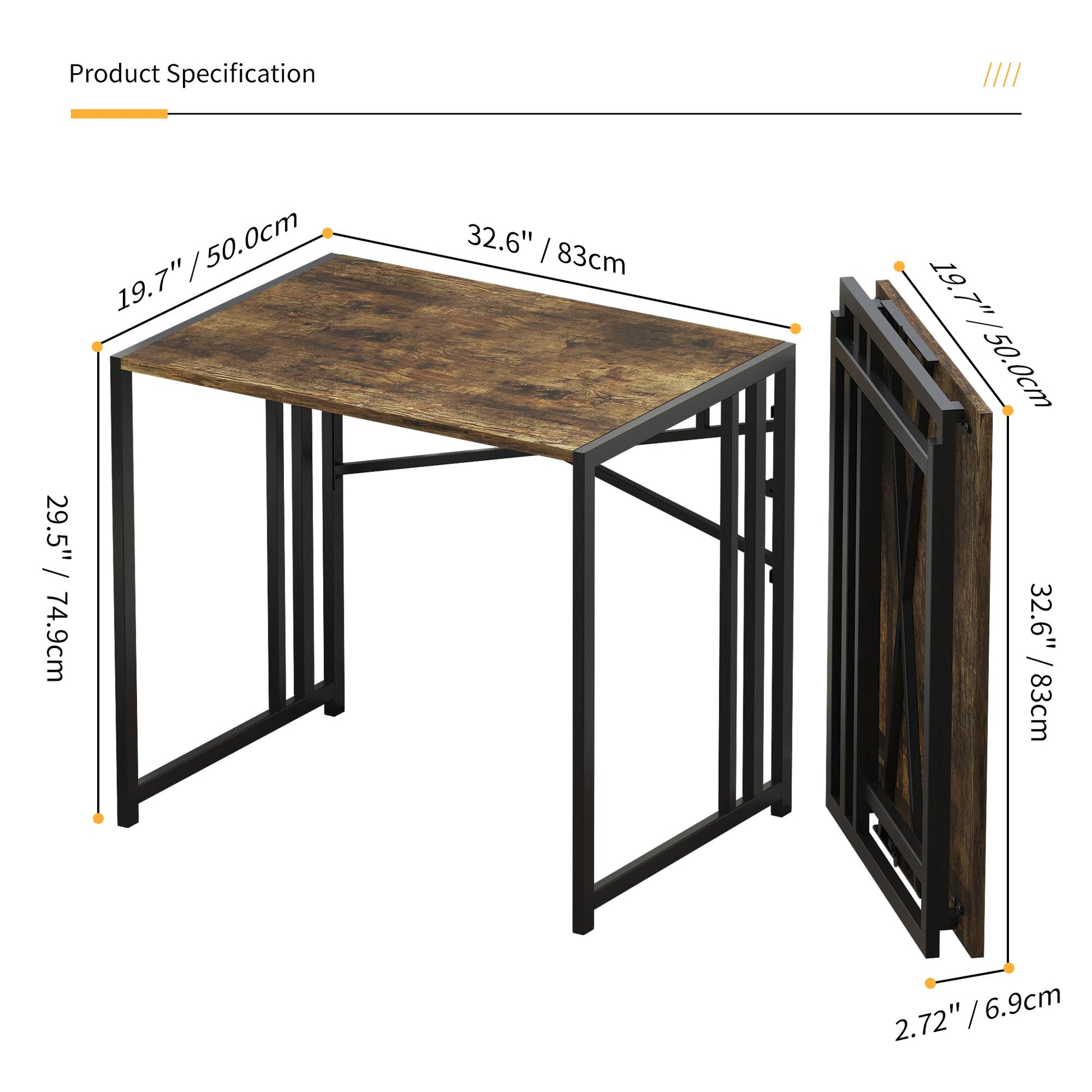 Lutown-Teen 32 inch Small Folding Computer Desk, Writing Gaming Computer Desk for Small Spaces, No Assembly Required Home Office Desk, Rustic Brown - WoodArtSupply