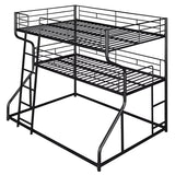 JIJIWANG Full XL Over Twin XL Over Queen Size Triple Bunk Bed with Long and Short Ladder, Unique Curved Metal Frame with Safety Guardrail, Industrial Style Triple Bunk Bed Frame, Black JIJIWANG