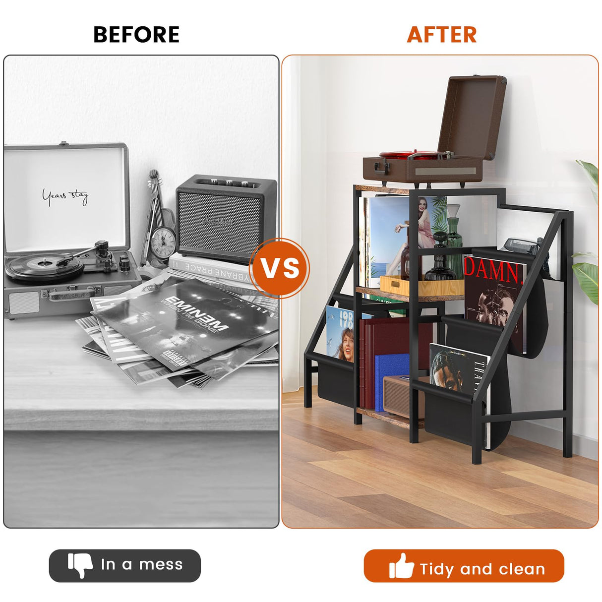 sugitek Record Player Stand,Vinyl Storage with 6-Tier Up to 280 Albums CDs, Record Holder Display Shelf for Living Room,Bedroom,Record Cabinet for Media Stereo Audio（Black） sugitek