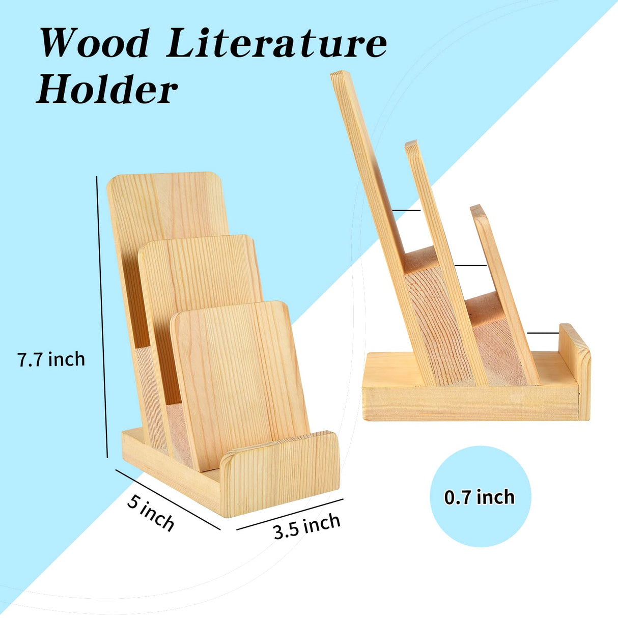 2 Pieces 3-Tier Pine Wood Literature Holder pamphlet display stand Trifold Brochure Organizer Flyer Holder Postcard Display and Countertop Wooden Display Stand Book Display for Magazine Pamphlet DOSTATNI