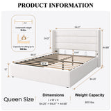SHA CERLIN Queen Size Lift Up Storage Bed/Velvet Upholstered/Modern Wingback Headboard/Upholstered Platform Bed Frame/Hydraulic Storage/No Box Spring Needed/White SHA CERLIN