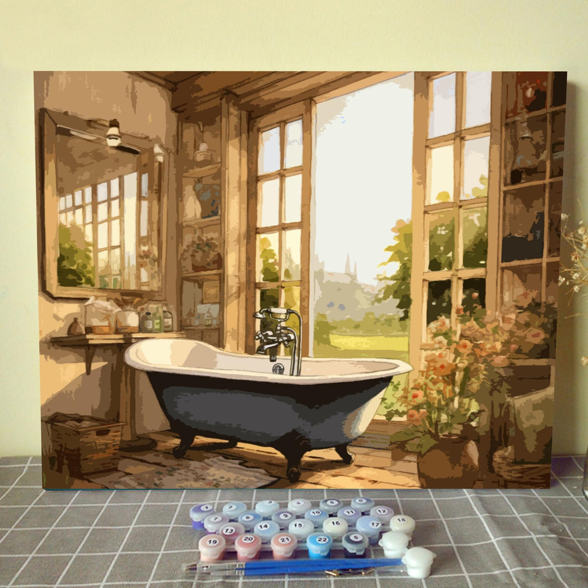 Tucocoo Bathroom Scenery Paint by Numbers Kits 16x20 inch Canvas DIY Digital Oil Painting for Adults with Brushes and Acrylic Pigment - Bathtub Rustic Style for Home Decor Gifts (Without Frame) Tucocoo