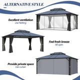 GARTOO 12x16FT Polycarbonate Hardtop Gazebo with Double Roof - Heavy-Duty Steel Frame Gazebo with Breathable Netting & Privacy Curtain for Patio, Porch, Garden, Lawn, Deck, Backyard GARTOO