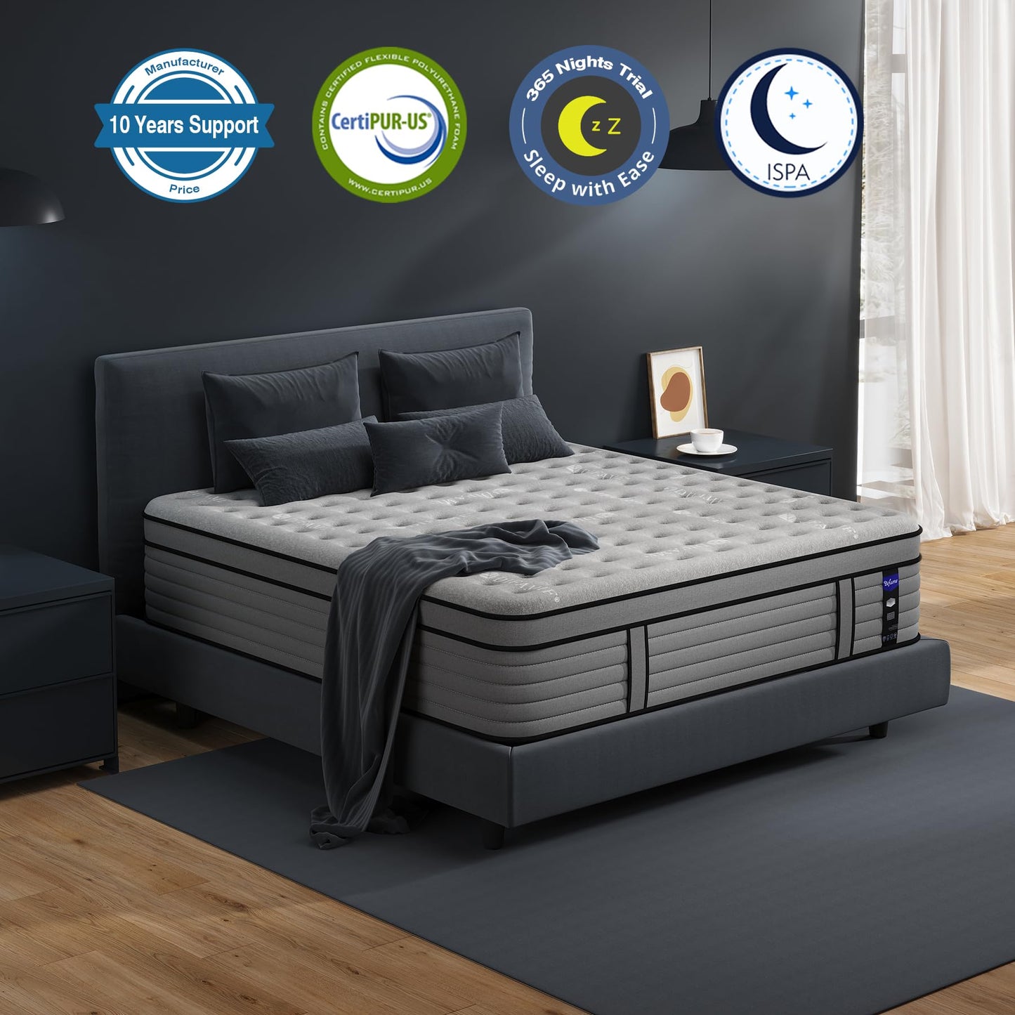 DIFAME King Size Mattress, 14 Inch King Hybrid Mattress in a Box with Memory Foam, Upgraded Strengthen Individually Pocket Spring for Motion Isolation, Pressure Relief, Edge Support, Medium Firm