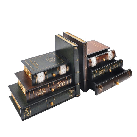 Bookends Vintage Decorative Book Organizer Wooden False Book Shelf Tidy Bookends for Office, Library or Study (311) POWER UNICO FLOWER