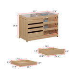 Homsee Armoire Bedroom Island with Glass Top & Shelves, Freestanding Wardrobe Closet with 4 Handleless Drawers, Walk-in Closet Island Display Dresser for Bedroom Shops, Light Brown Homsee