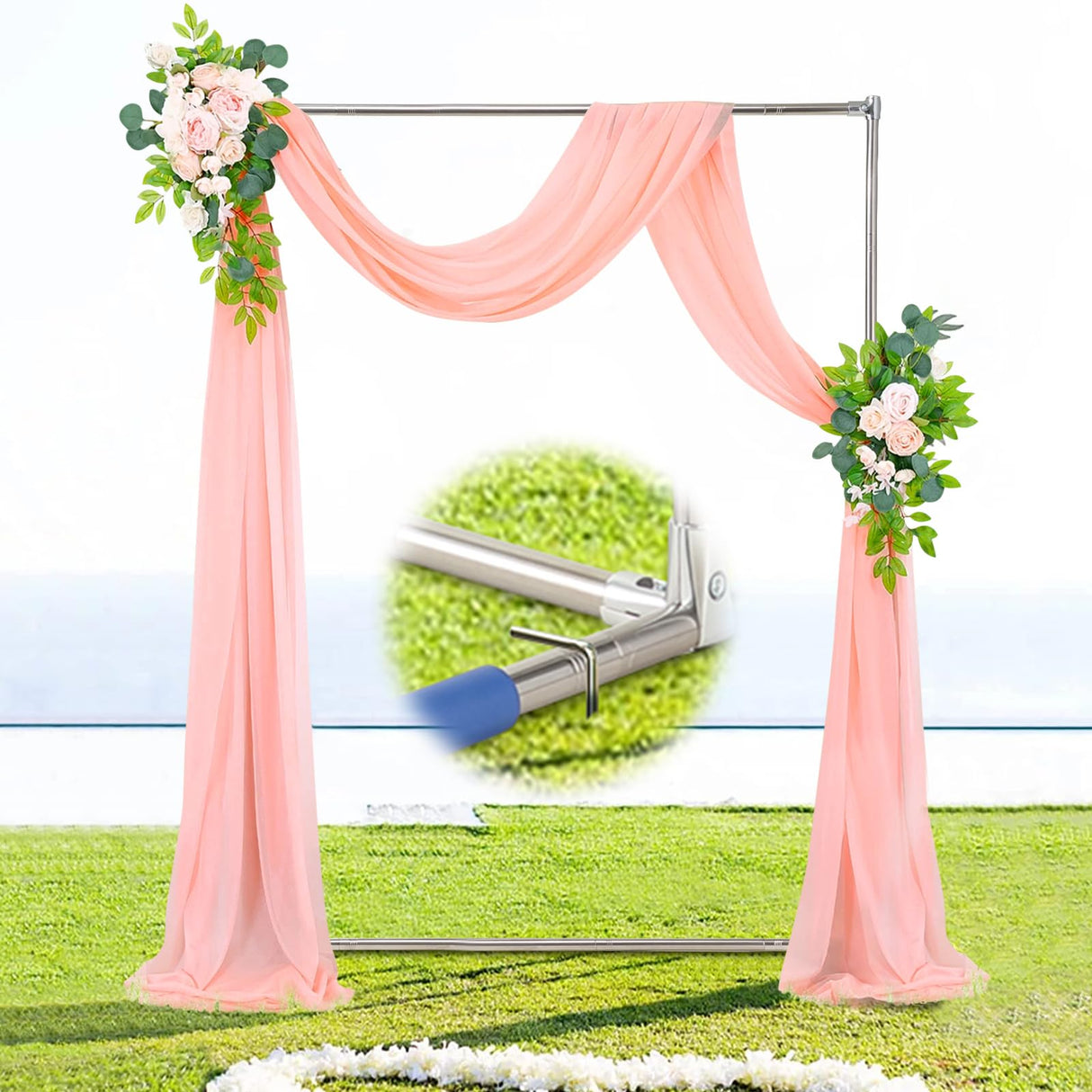Wedding Arch Backdrop Stand, Heavy Duty 7FT Tall, 4FT Wide Square Rectangular Wedding Arch Frame for Parties Ceremony Birthday Baby Shower Anniversary Stainless Steel Balloon Arch Stand DEROFIT