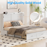 PUREMIND Queen Murphy Bed Cabinet with Mattress Included, Bedroom Cabinet Beds with USB Charging Station, Murphy Chest Bed with Storage Drawers, Horizontal Wallbed for Guest Room White PUREMIND