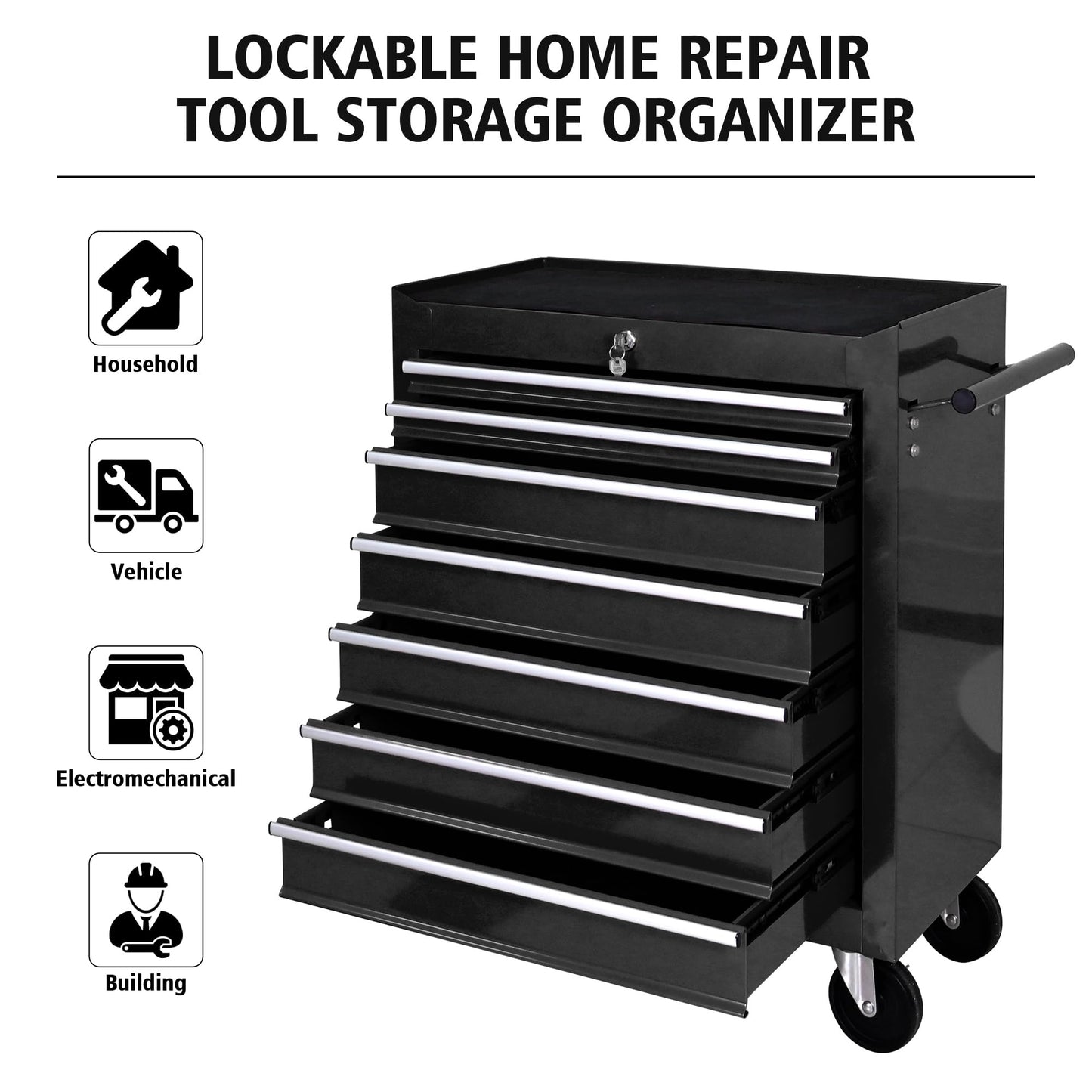 GarveeTech Rolling Tool Chest, Tool Chest with 7 Drawers & Wheels, Portable Rolling Tool Box On Wheels, Tool Chest Organizer for Garage, Workshop, Home Crafts Use (Black, 7-Drawers) - WoodArtSupply