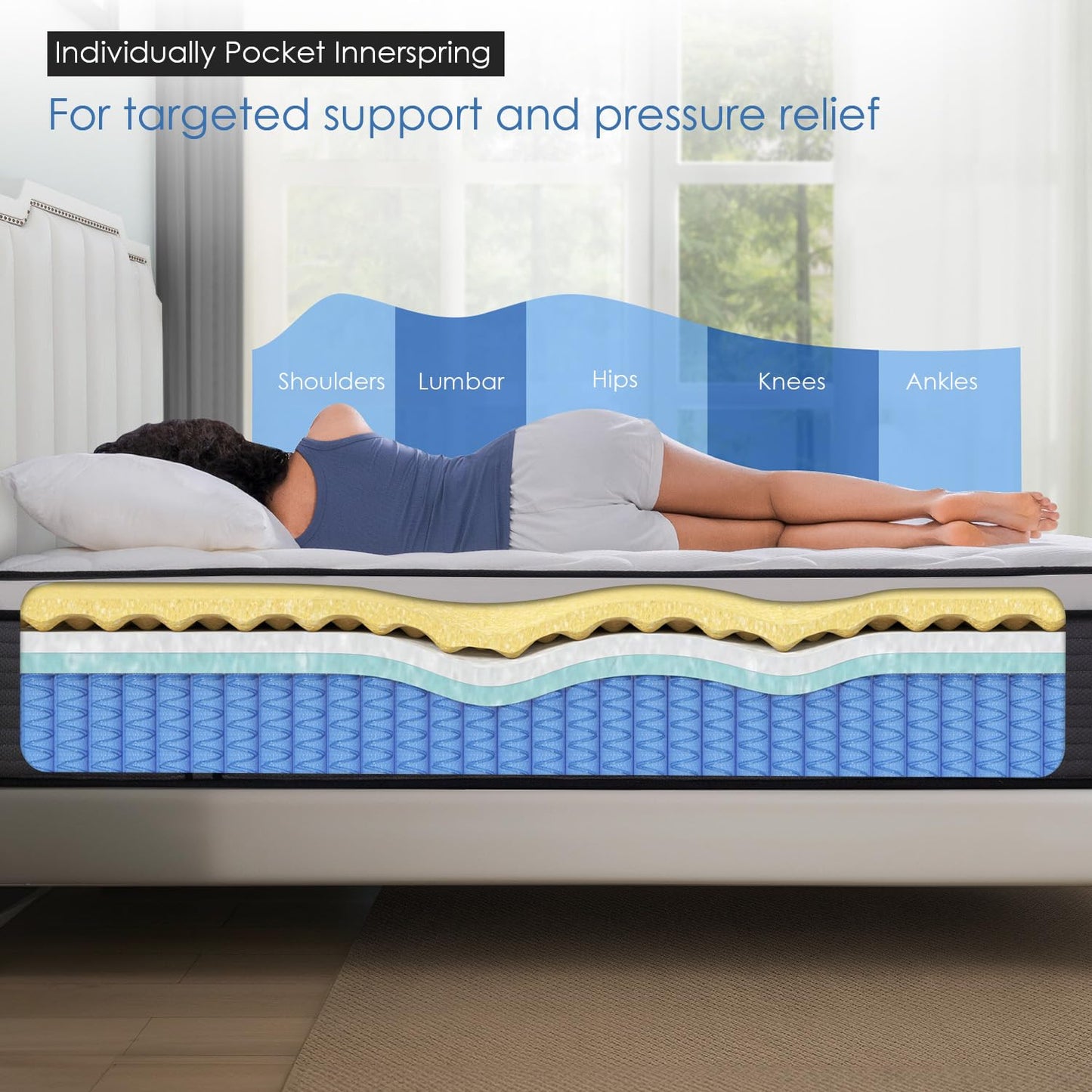 QUEEN ROSE King Mattress, 10 Inch King Size Hybrid Mattress in a Box, Gel Memory Foam & Individually Pocket Innerspring Bed Mattress, Medium Firm CertiPUR-US Certified & Fiberglass Free