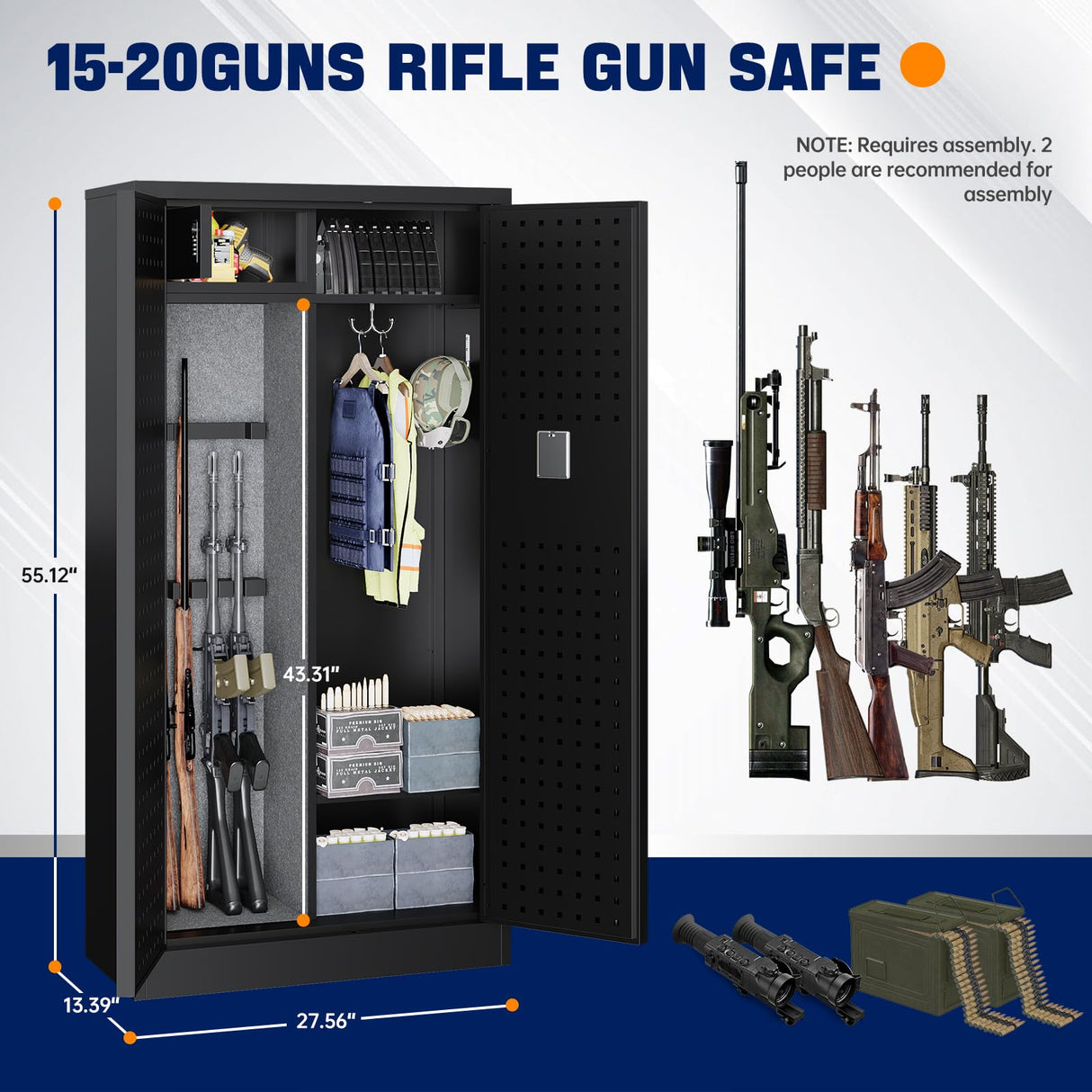 Yizosh Large Gun Safe for Home Rifle and Pistol,Quick Access Gun Safe,Gun Cabinet with Removable Shelf,Gun Cabinet,Rifle Safe Yizosh