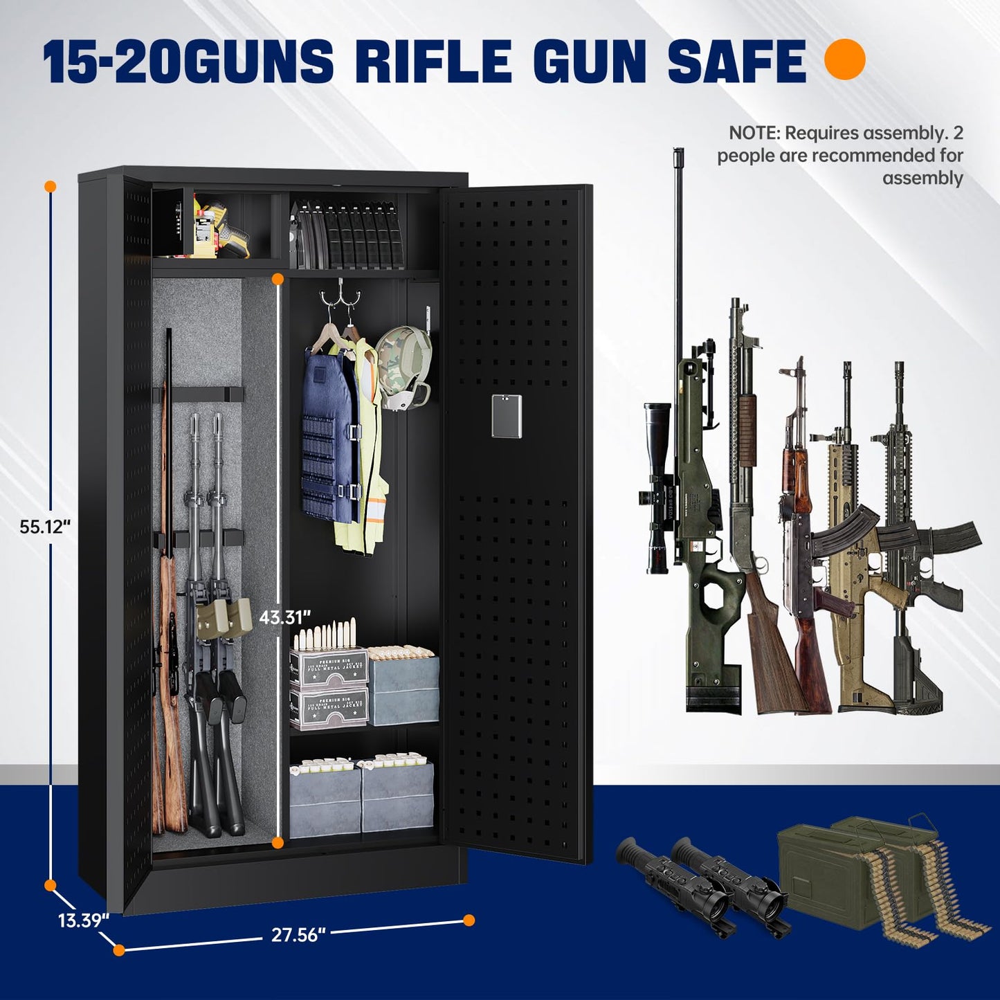 Yizosh Large Gun Safe for Home Rifle and Pistol,Quick Access Gun Safe,Gun Cabinet with Removable Shelf,Gun Cabinet,Rifle Safe