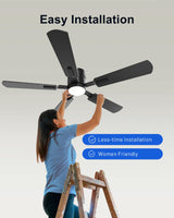 CubiCubi Ceiling Fan, 52" Low Profile Ceiling Fans with Lights and Remote/APP Control, Flush Mount, 5CCT, Stepless Dimmable, Super Quiet, 6 Speeds, Modern Ceiling Fans for Bedroom Living Room, Black CubiCubi