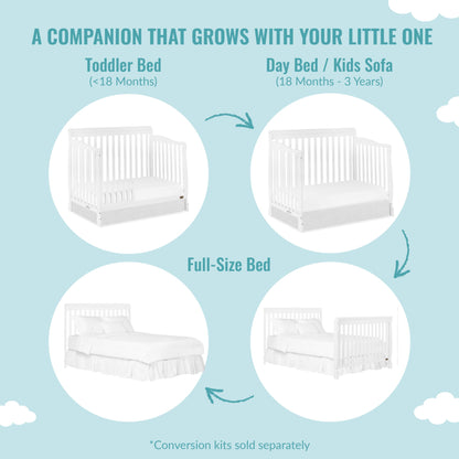 Dream On Me Ashton 4-In-1 Convertible Crib In White, Greenguard Gold, JPMA Certified, Non-Toxic Finishes, Features 4 Mattress Height Settings, Made Of Solid Pinewood