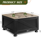 WLIVE Farmhouse Coffee Table,Square Wood Lift Top Coffee Table with Storage,Center Table for Living Room,Home Office,Black and Grey Oak WLIVE