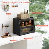 Goozii Large Bread Box for Kitchen Countertop, Black Bread Storage Container for Homemade Bread, Double Layer Farmhouse Breadbox Organizer for Kitchen Counter Cabinet, Pantry, Cupboard (Black) Goozii