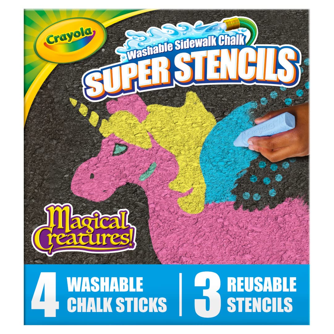 Crayola Super Stencils Magical Creatures Set (3ct), Large Sidewalk Chalk for Kids, Washable Sidewalk Chalk, Outdoor Toys, Ages 4+ Crayola