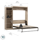 Bestar Pur Queen Murphy Bed with Shelving Unit, 90-inch Space-Saving Sleeping Arrangement for Multipurpose Room in Rustic Brown Bestar