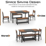 NAIYUFA 5-Piece Dining Table Set for 4-6 People,Industrial Dining Table with 2 Benches and 2 Chairs,Kitchen Table Set with Storage Rack for Dining Room,Saving Space,Rustic Brown NAIYUFA