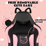 VITESSE Pink Gaming Chair for Girl with Cat Paw Lumbar Cushion and Cat Ears, Ergonomic Computer Chair for Girl with Footrest and Headrest Comfortable Reclining PC Game Chair for Adult,Kid (Black) VITESSE