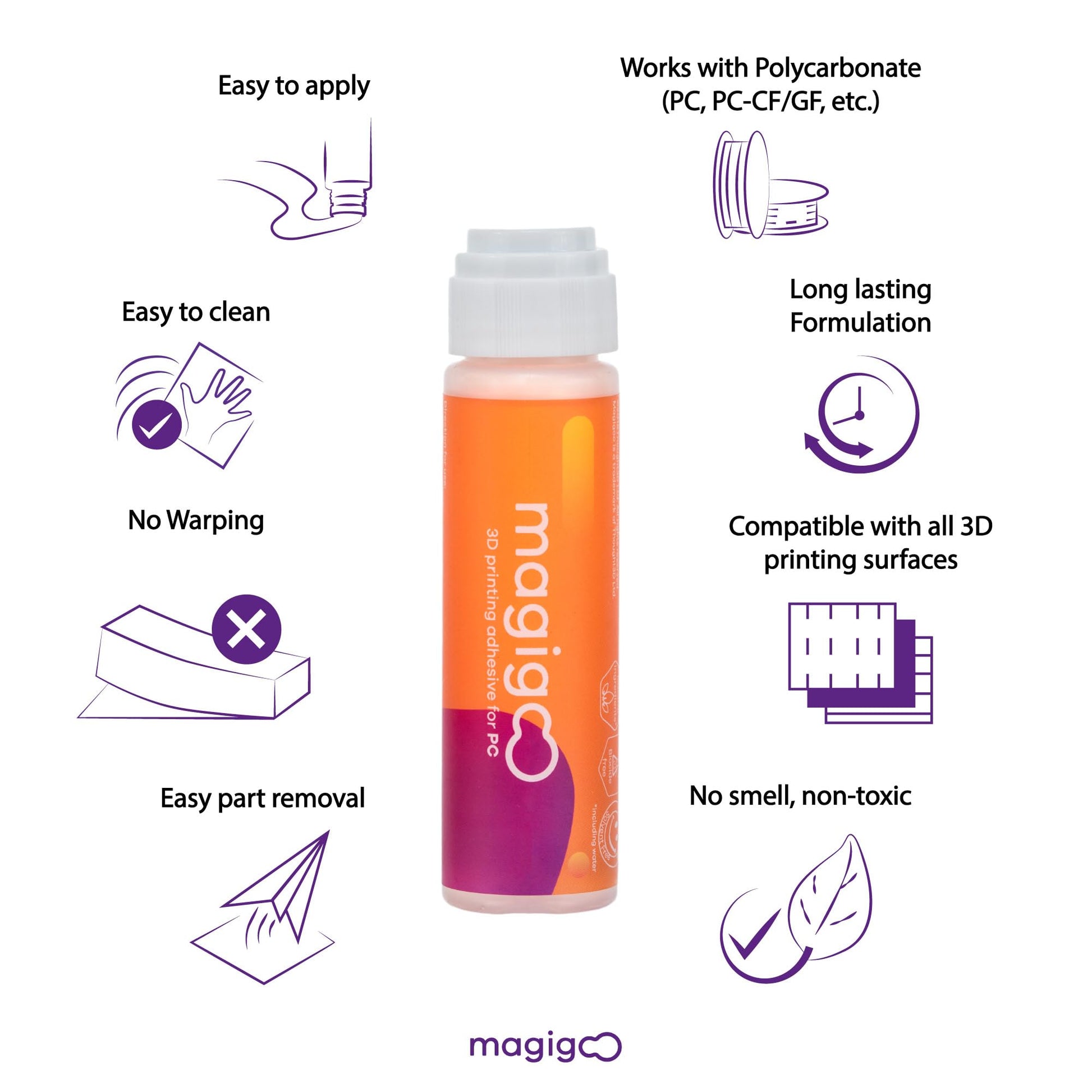 Magigoo MPC2018 3D Printer Adhesive Glue, Reduces Warping for Polycarbonate Filament on Flex Plate, Glass, PEI, Buildtak, Kapton, 50ml 1.69 fl. oz. - WoodArtSupply