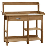 MUPATER Potting Bench Garden Table for Outdoors with Removable Stainless Sink, Planting Work Bench with Storage Shelves and Drawer, Natural Wood MUPATER