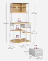 VASAGLE Bakers Rack with Charging Station, Coffee Bar with Adjustable Storage Shelves, Fabric Drawer, 12 Hooks, 15.7 x 31.5 x 71 Inches, Kitchen Microwave Stand, Golden Oak and Cloud White UKKS015Y03 VASAGLE