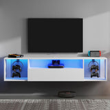SogesPower Floating TV Stand with Lights,Floating Entertainment Center Wall Mounted LED TV Stand with Storage for Living Room Bedroom,Modern White Floating TV Shelf, 55inch SogesPower