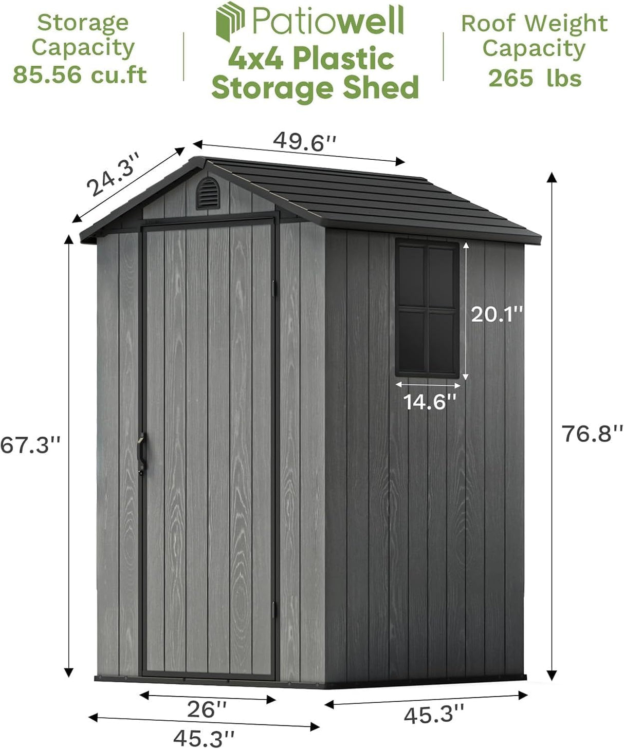Patiowell 4 x 4 FT Plastic Outdoor Storage Shed with Floor, Garden Tool Shed with Two Windows and Single Lockable Door for Garden, Backyard, Lawn, Easy to Install, Dark Grey(Fit-it Shed) Patiowell